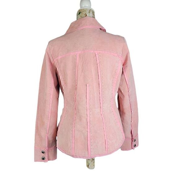 My Tribe Pink Suede Leather Taylored Feminine Lightweight Jacket Cotton Lined - Picture 5 of 11